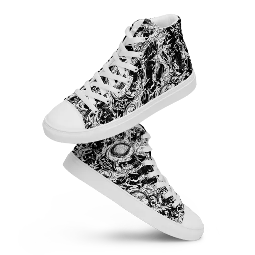 Monochrome Mayhem on a Men's High Top Canvas Shoes