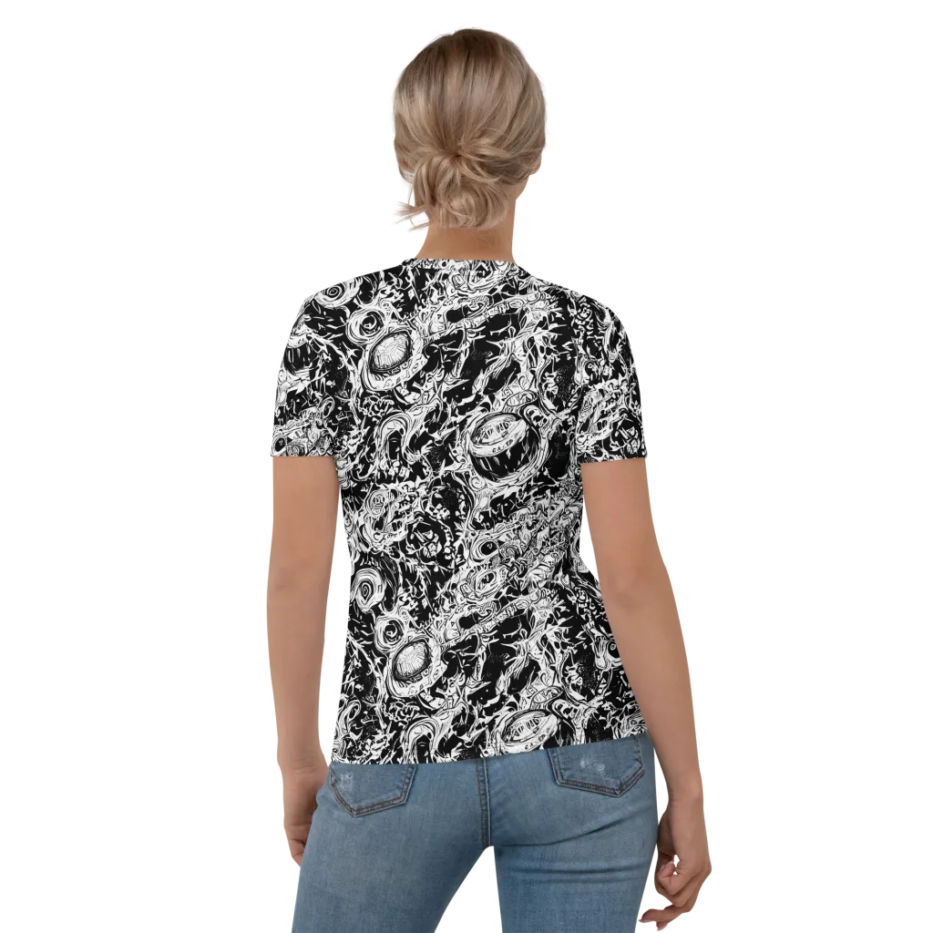 Monochrome Mayhem on Women's Crew Neck T-Shirt — Back