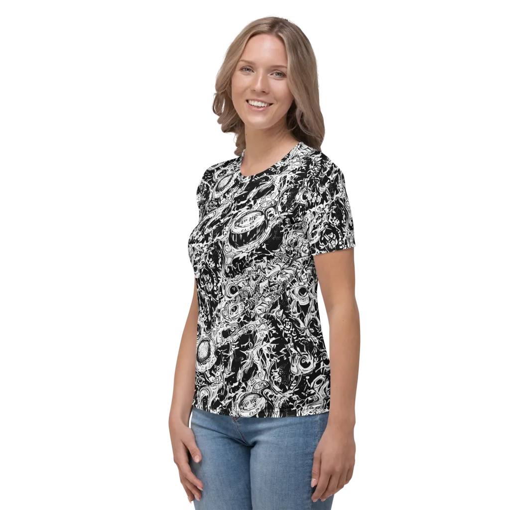 Monochrome Mayhem on Women's Crew Neck T-Shirt — Left