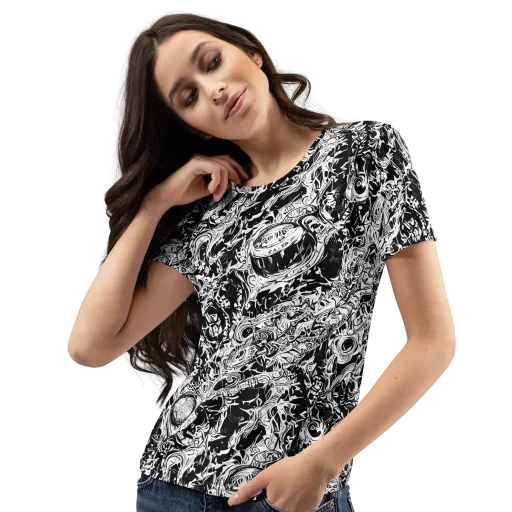 Monochrome Mayhem on a Women's Crew Neck T-Shirt