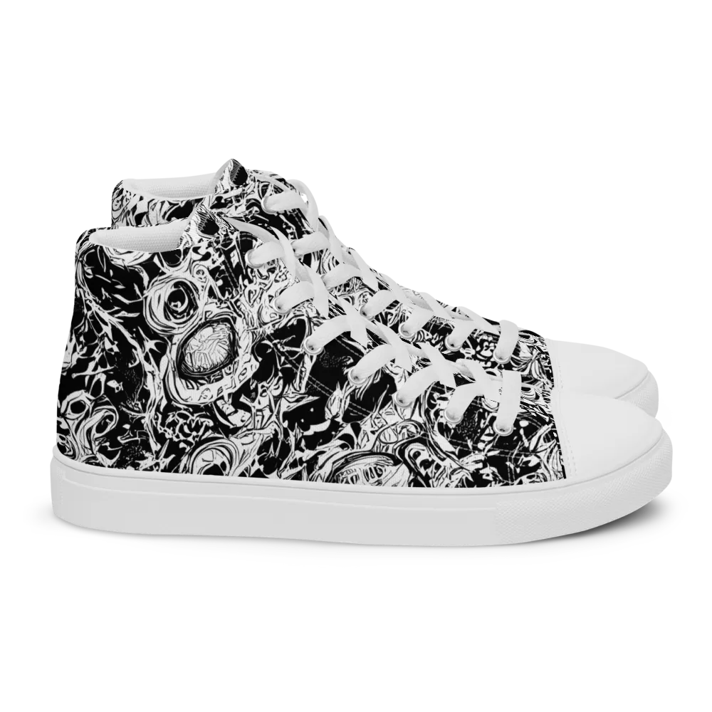 Monochrome Mayhem on Women's High Top Canvas Shoes — Right