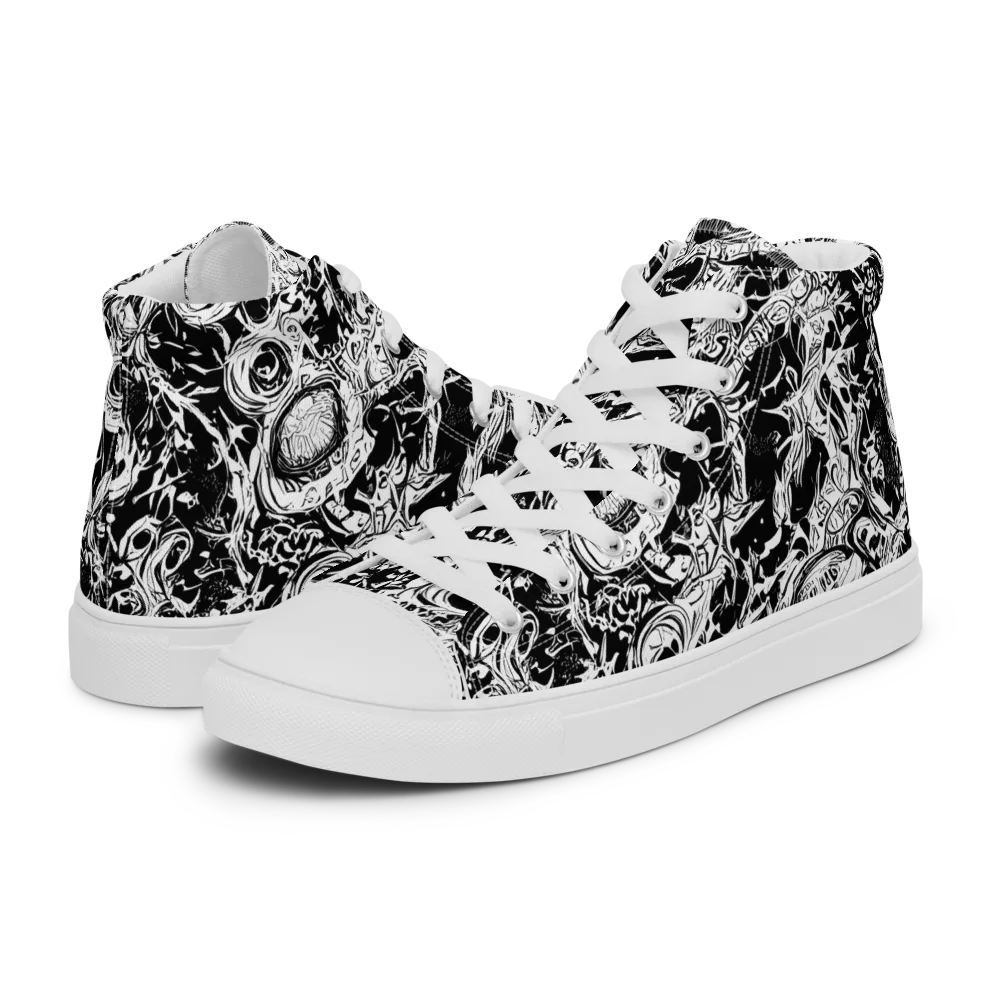 Monochrome Mayhem on Women's High Top Canvas Shoes — Left