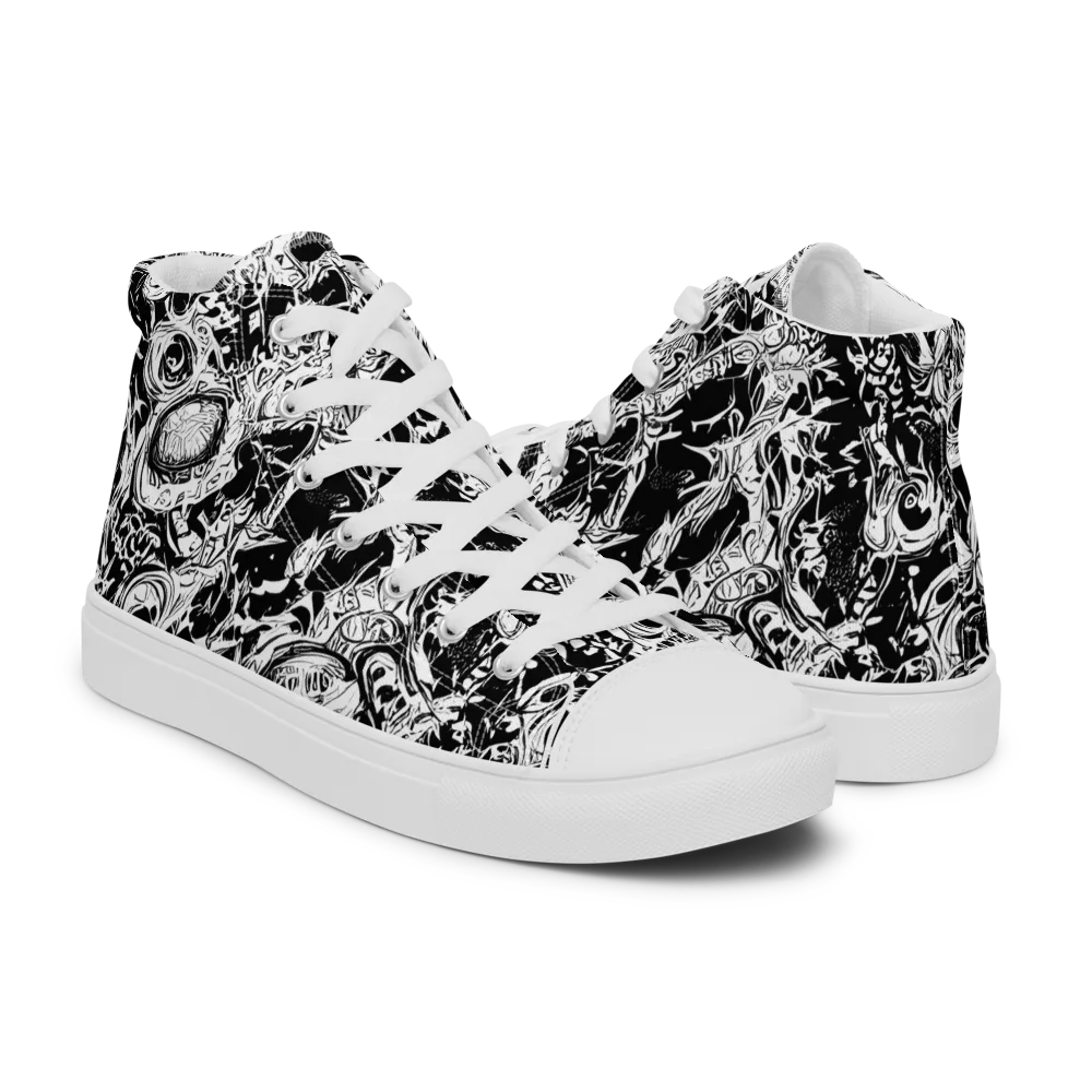 Monochrome Mayhem on Women's High Top Canvas Shoes — Right