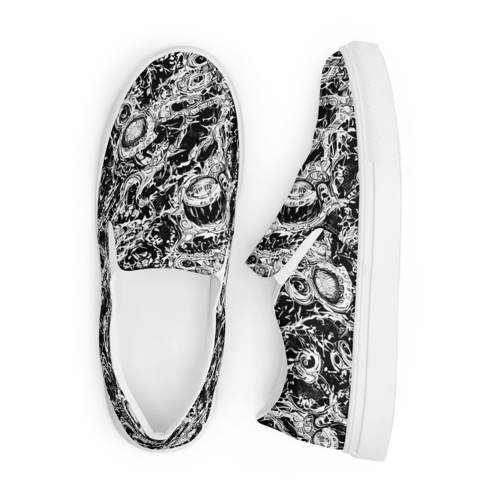 Monochrome Mayhem on Men's Slip-On Canvas Shoes — Front