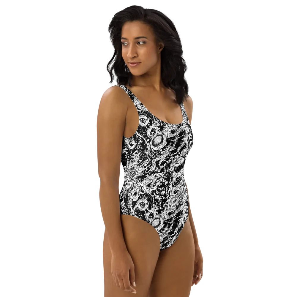 Monochrome Mayhem on One-Piece Swimsuit — Right