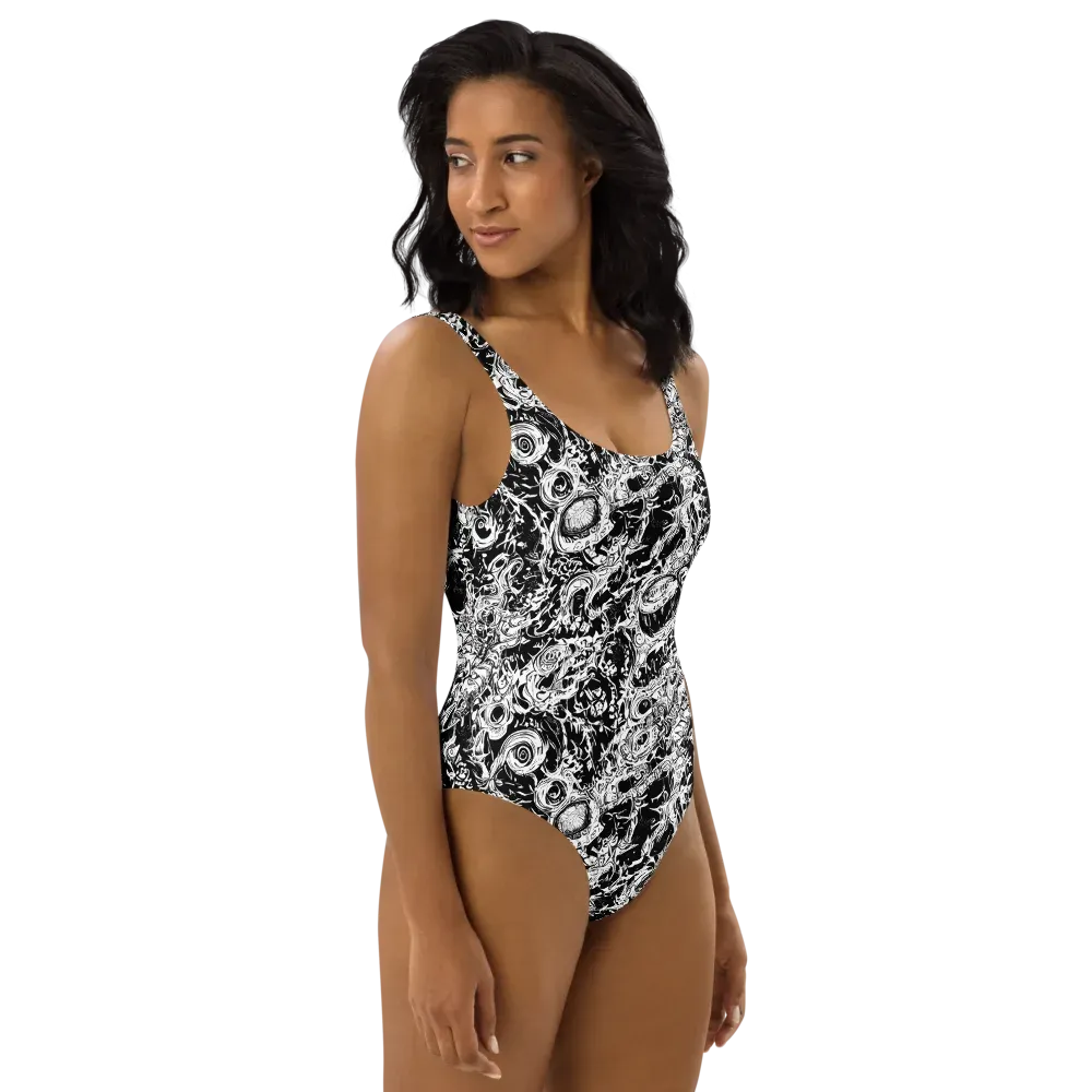 Monochrome Mayhem on One-Piece Swimsuit — Right