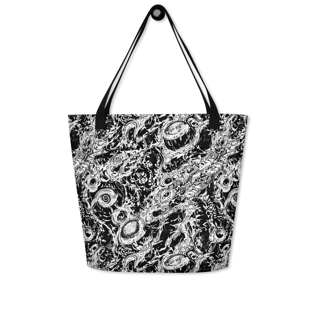 Monochrome Mayhem on Large Tote Bag W/ Pocket — Front