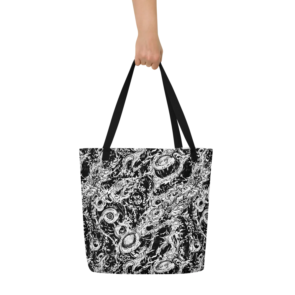 Monochrome Mayhem on Large Tote Bag W/ Pocket — Front