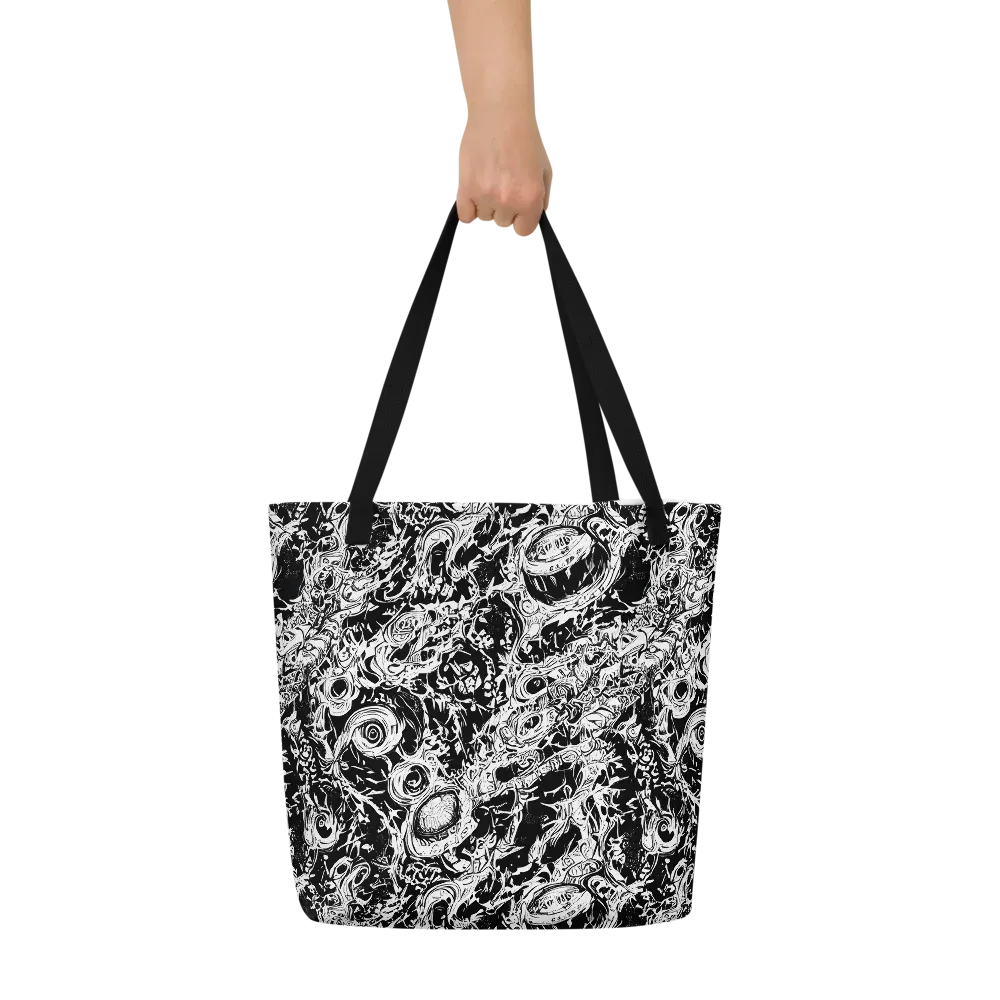 Monochrome Mayhem on Large Tote Bag W/ Pocket — Front