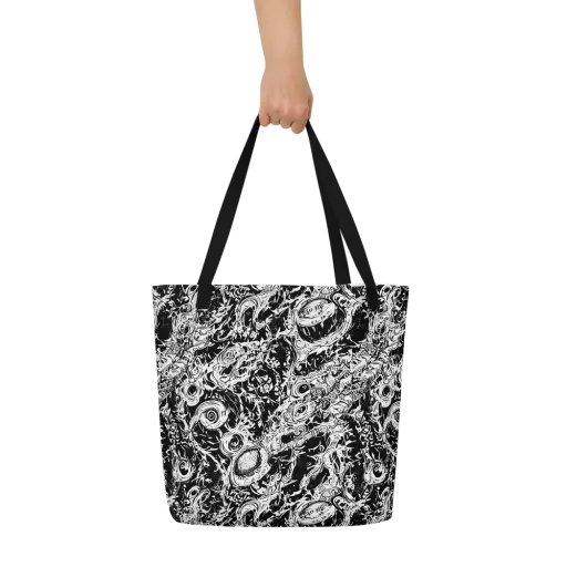 Monochrome Mayhem on a Large Tote Bag W/ Pocket