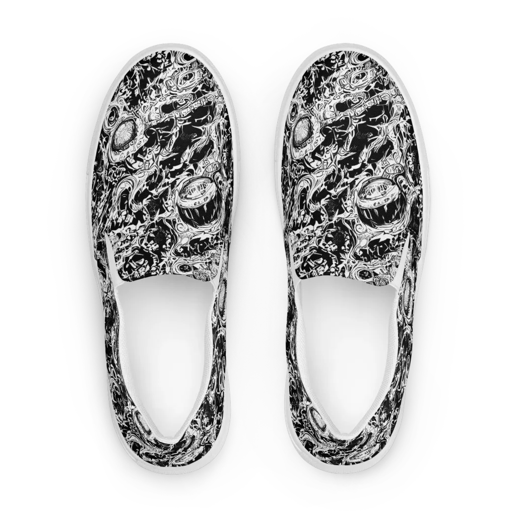 Monochrome Mayhem on Women's Slip-On Canvas Shoes — Front