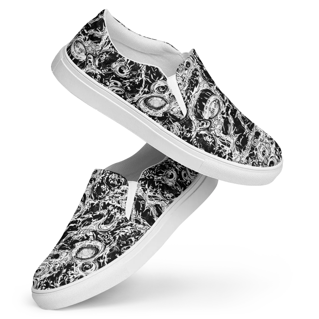 Monochrome Mayhem on Women's Slip-On Canvas Shoes — Front