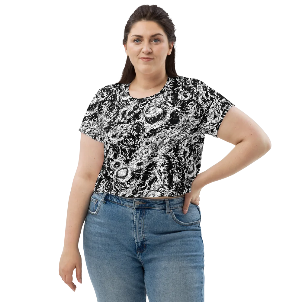 Monochrome Mayhem on Crop Tee — Front