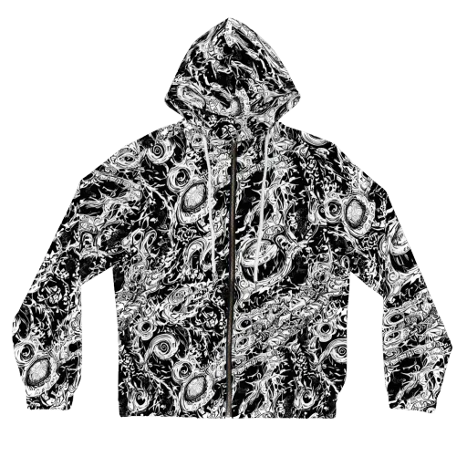 Monochrome Mayhem on a Women's Full-Zip Hoodie