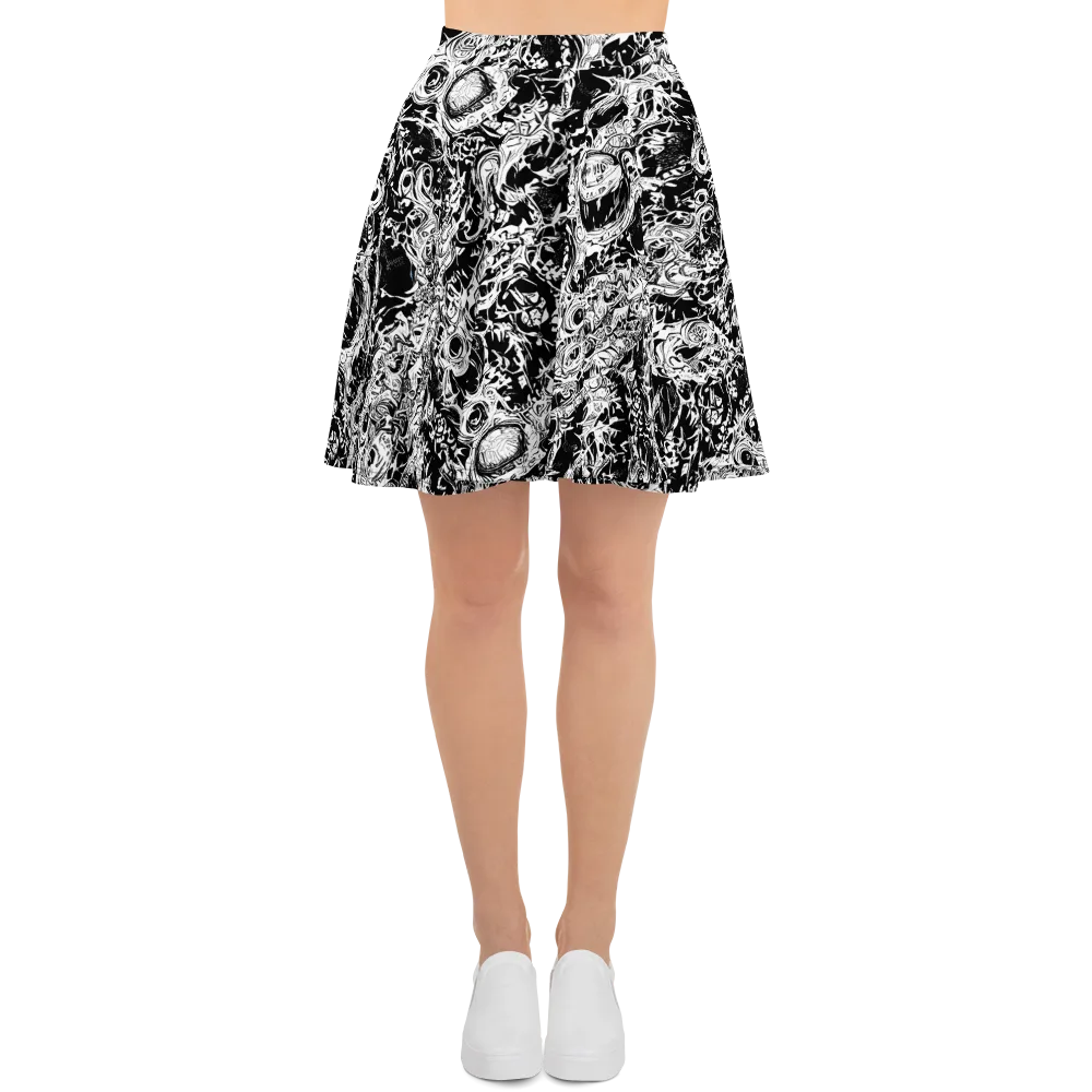 Monochrome Mayhem on Skater Skirt — Front