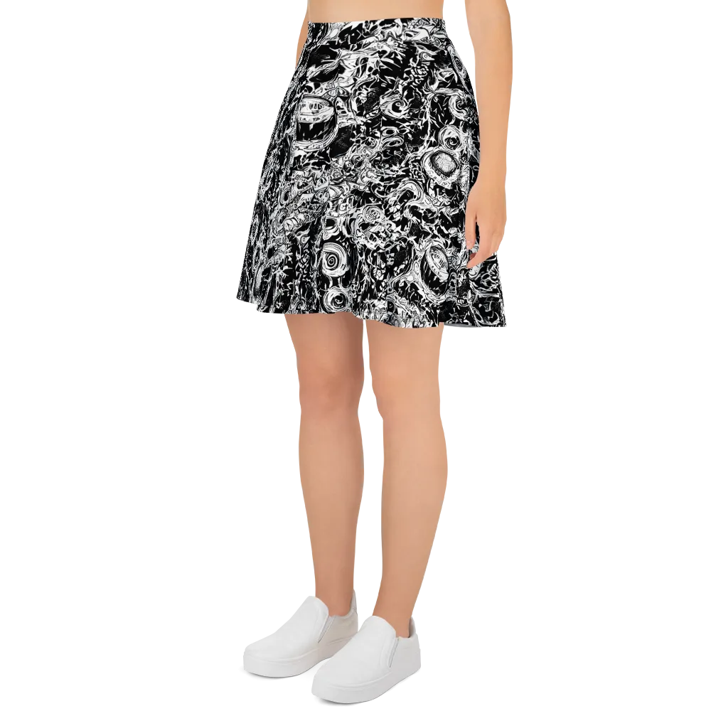 Monochrome Mayhem on Skater Skirt — Left