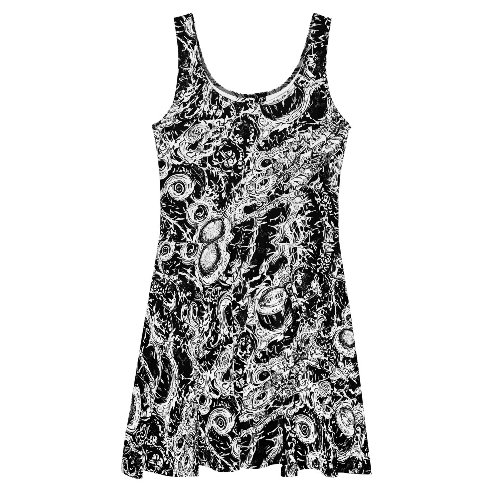Monochrome Mayhem on Skater Dress — Front