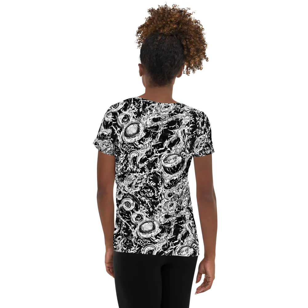 Monochrome Mayhem on Women's Athletic T-Shirt — Back