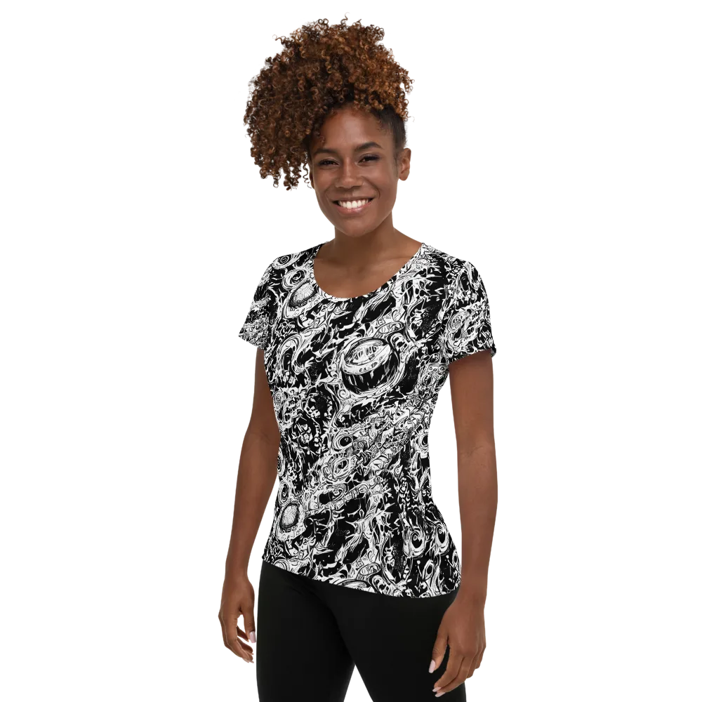 Monochrome Mayhem on Women's Athletic T-Shirt — Left