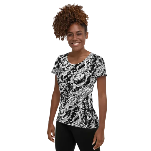 Monochrome Mayhem on a Women's Athletic T-Shirt