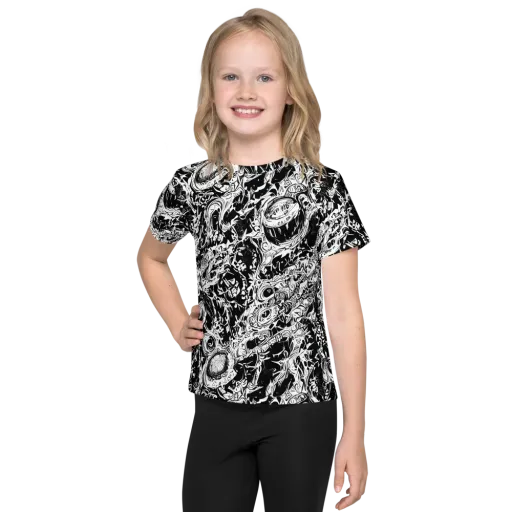 Monochrome Mayhem on a Kids Crew Neck T-Shirt