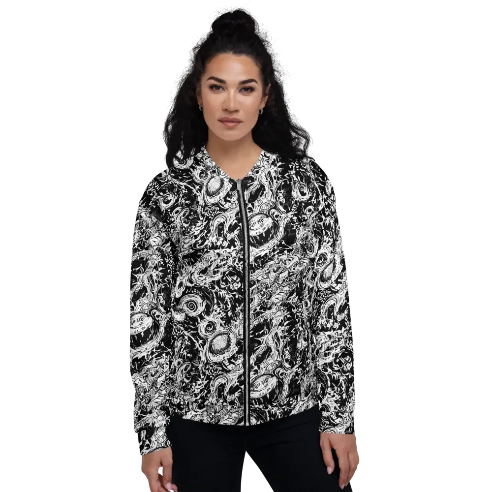 Monochrome Mayhem on Bomber Jacket — Front