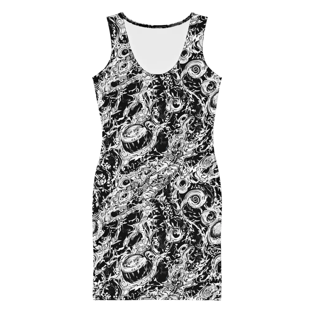 Monochrome Mayhem on Bodycon Dress — Front