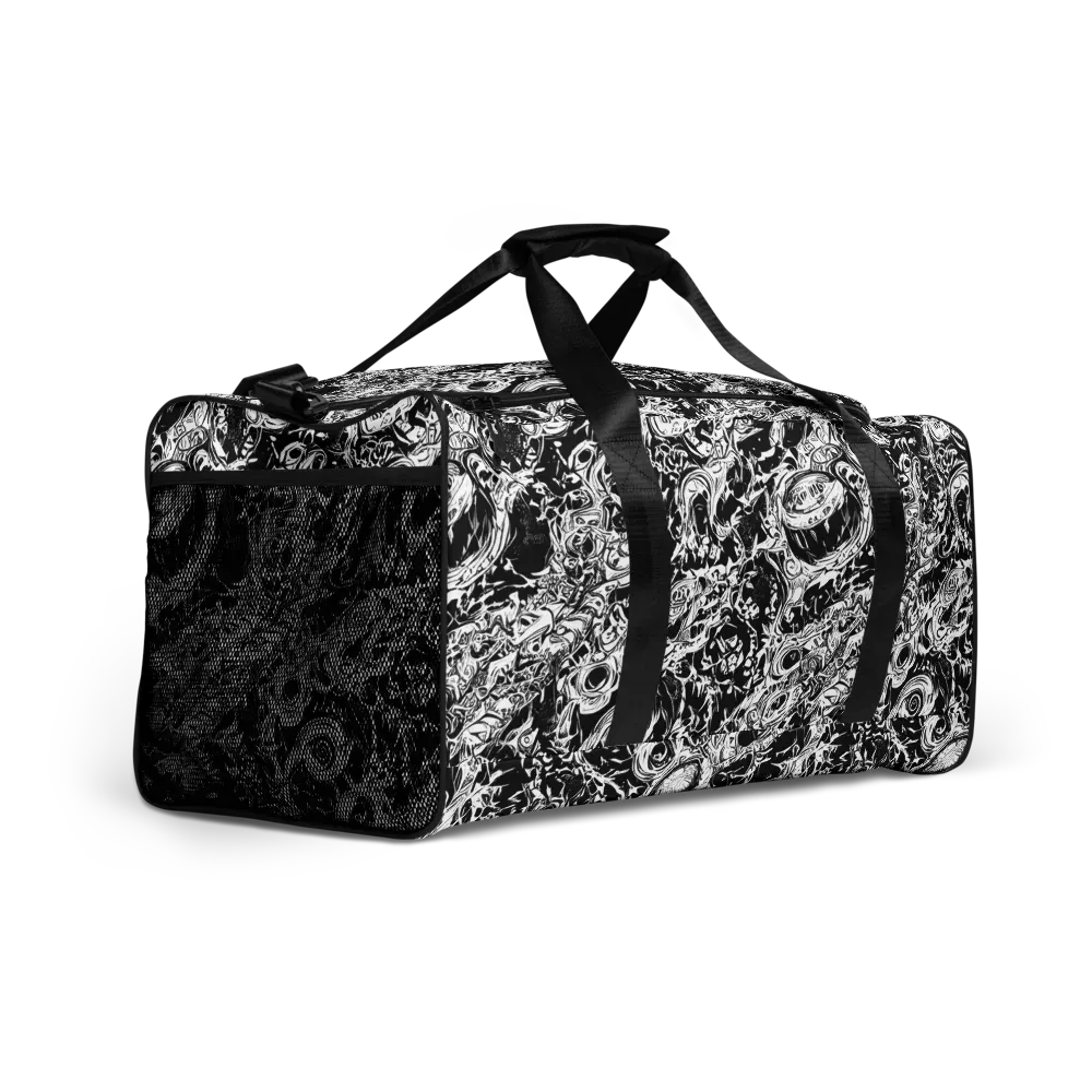 Monochrome Mayhem on Duffle Bag — Right Front