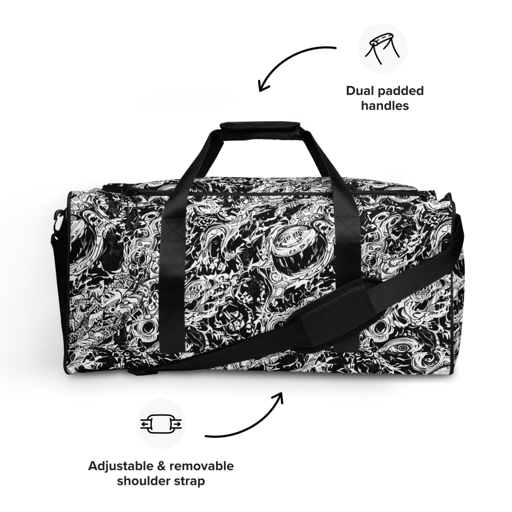 Monochrome Mayhem on Duffle Bag — Front
