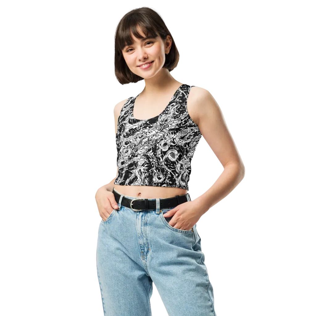 Monochrome Mayhem on Crop Top — Front