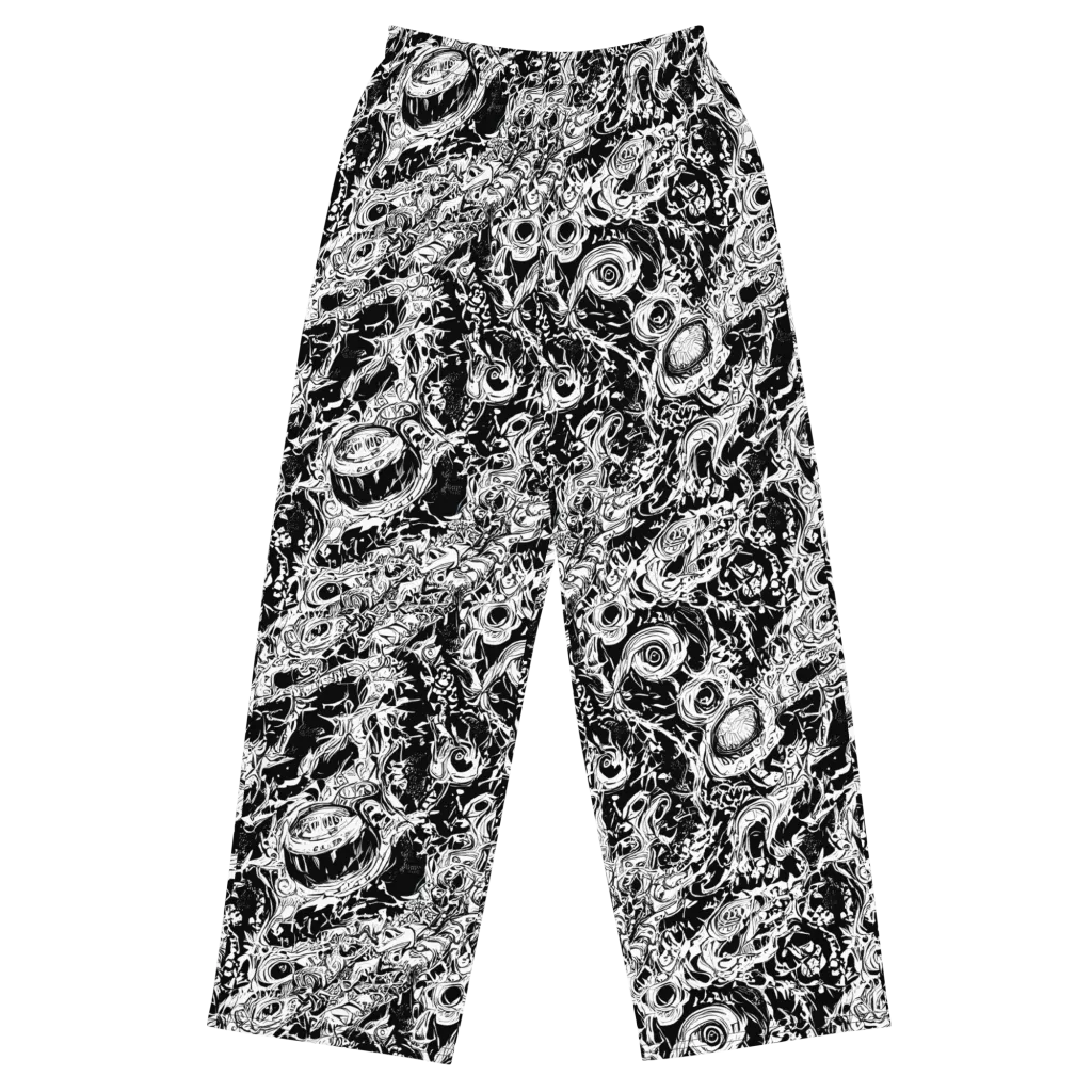 Monochrome Mayhem on Wide-Leg Pants — Front