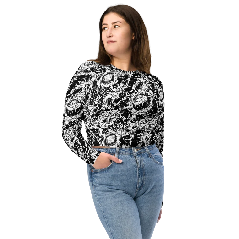 Monochrome Mayhem on Long Sleeve Crop Top — Front