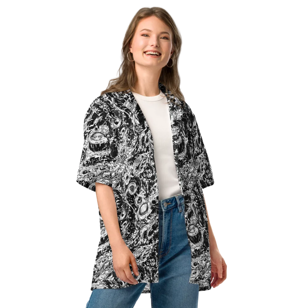 Monochrome Mayhem on Button Shirt — Front