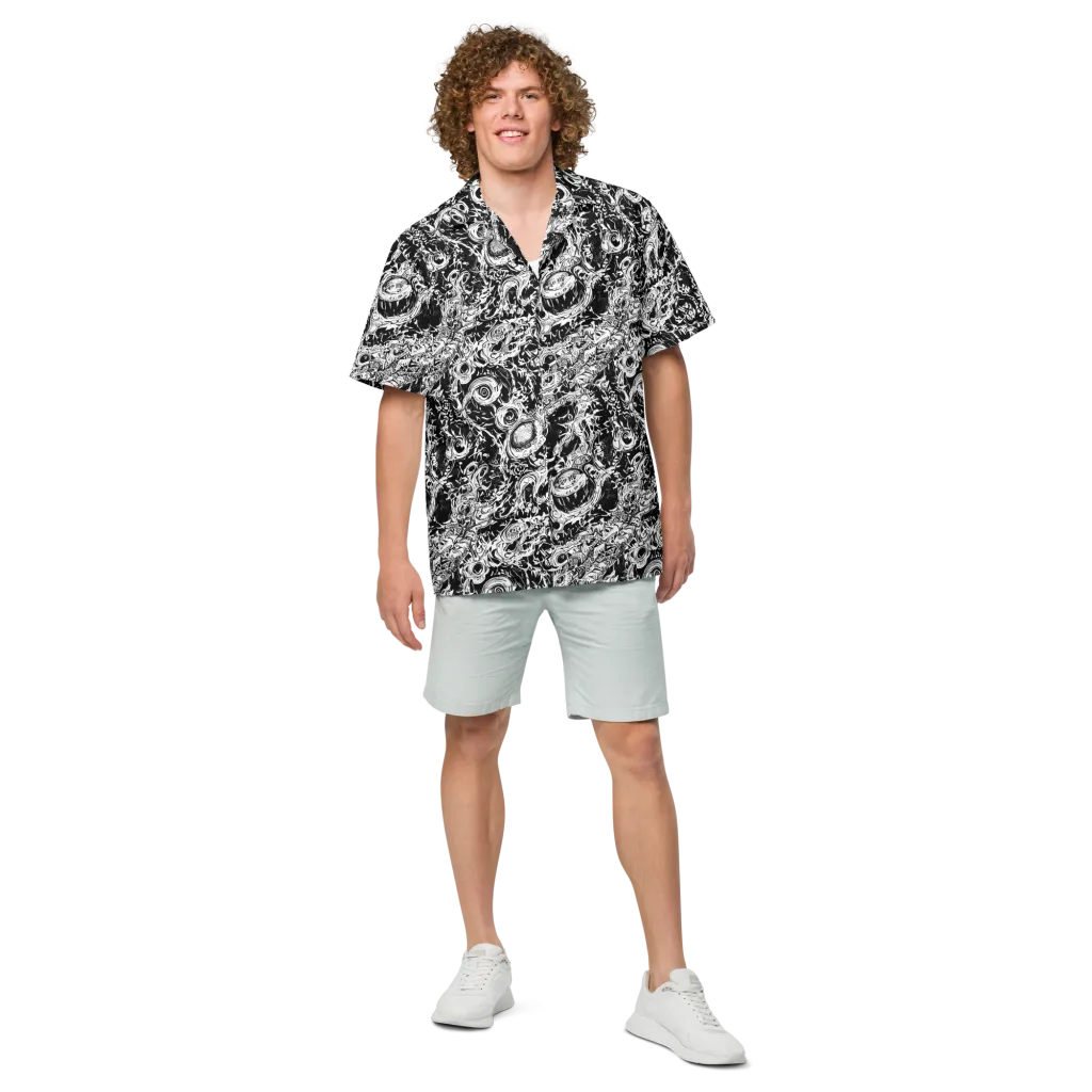 Monochrome Mayhem on Button Shirt — Front