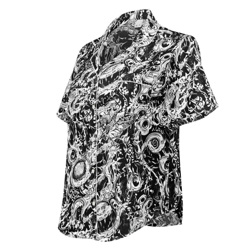 Monochrome Mayhem on Women's Short Sleeve Pajama Top — Left Front