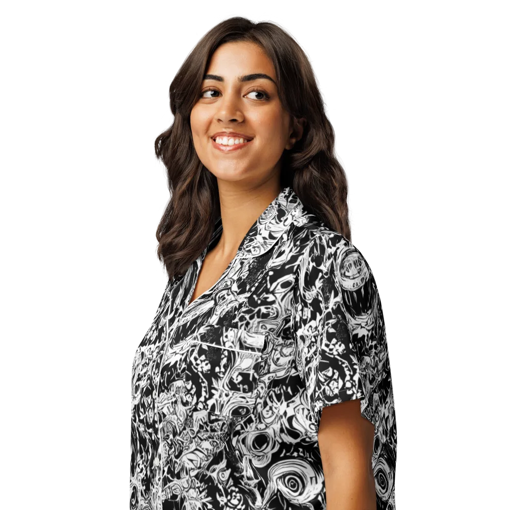 Monochrome Mayhem on Women's Short Sleeve Pajama Top — Left Front
