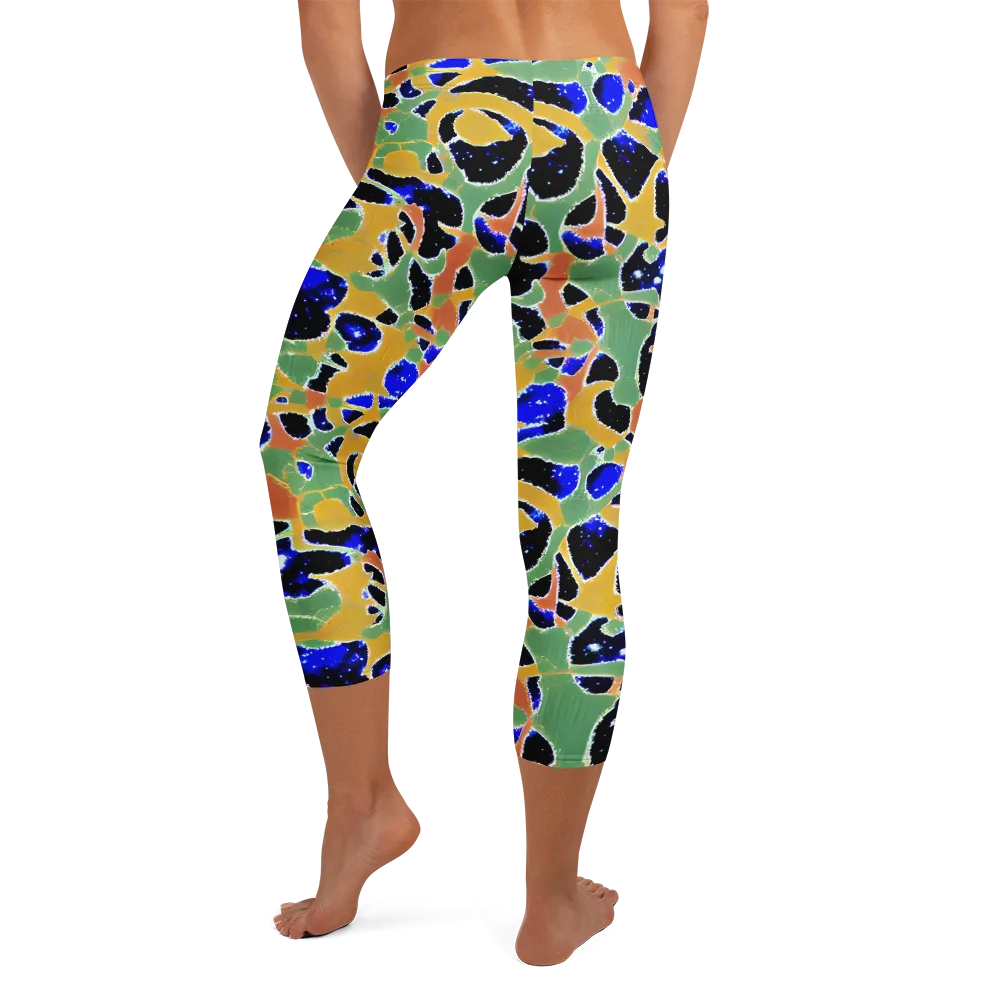 Cobalt Collage on Capri Leggings — Back