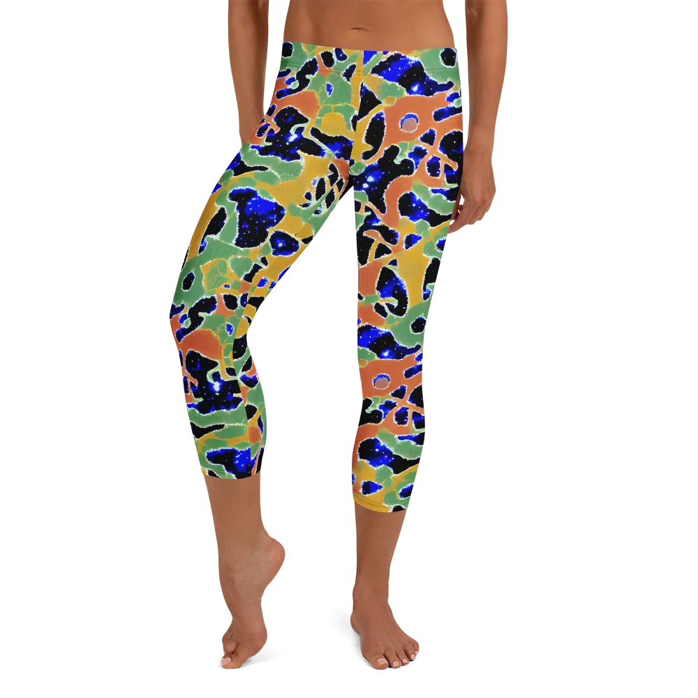 Cobalt Collage on Capri Leggings — Front