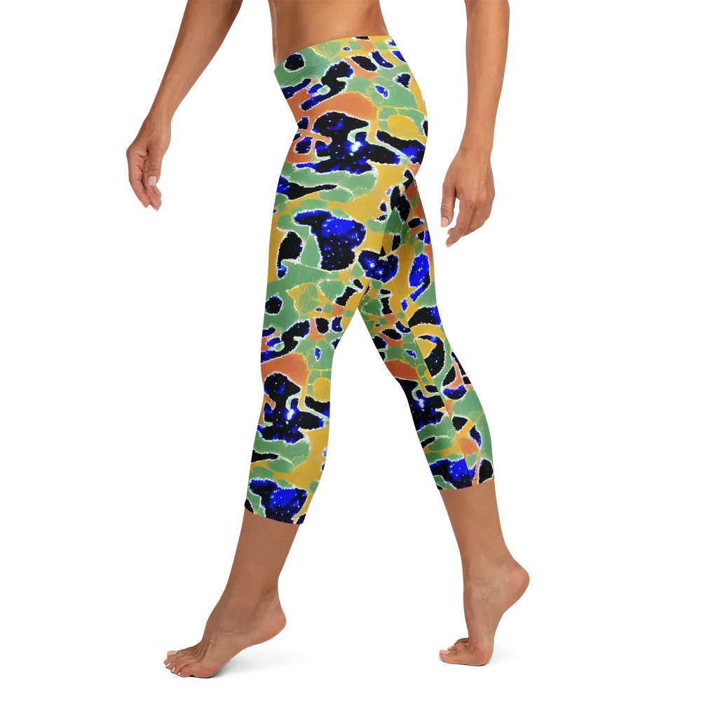 Cobalt Collage on Capri Leggings — Left