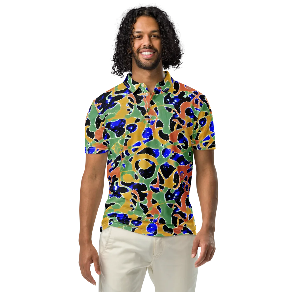 Cobalt Collage on Men's Slim Fit Polo Shirt — Front