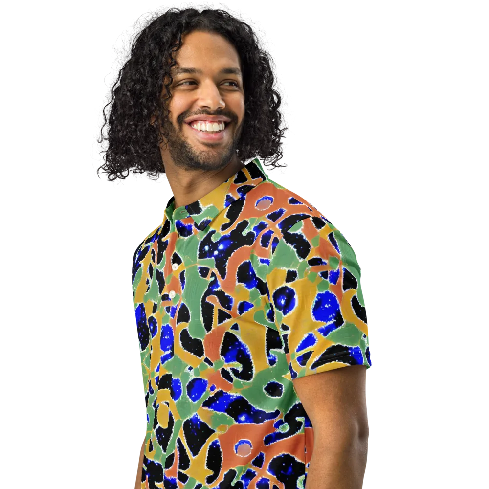 Cobalt Collage on Men's Slim Fit Polo Shirt — Left Front