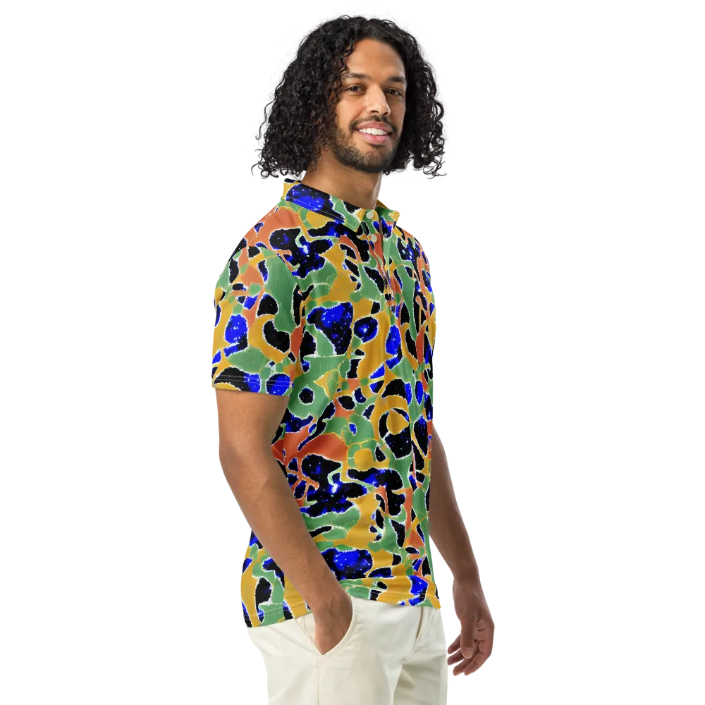 Cobalt Collage on Men's Slim Fit Polo Shirt — Right Front