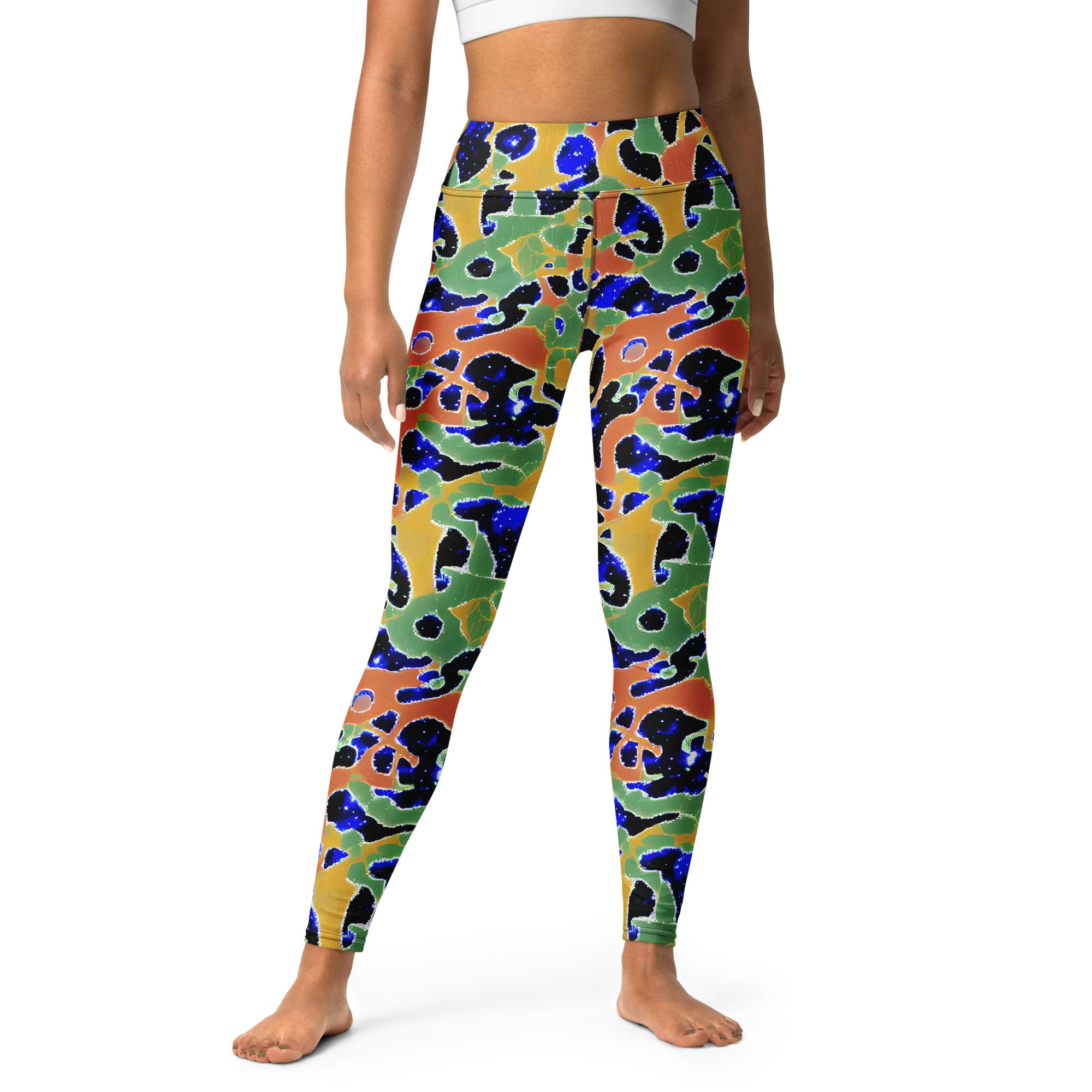 Cobalt Collage on Yoga Leggings — Front