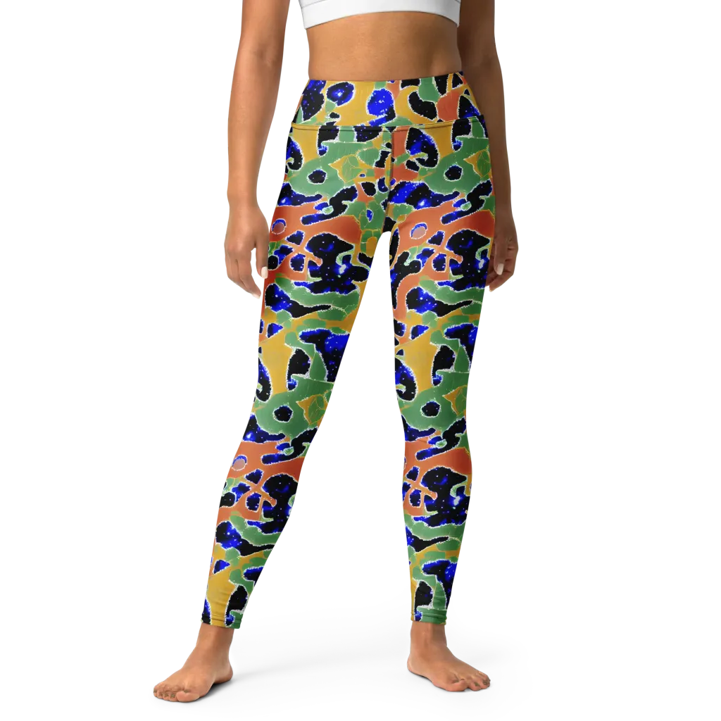 Cobalt Collage on Yoga Leggings — Front