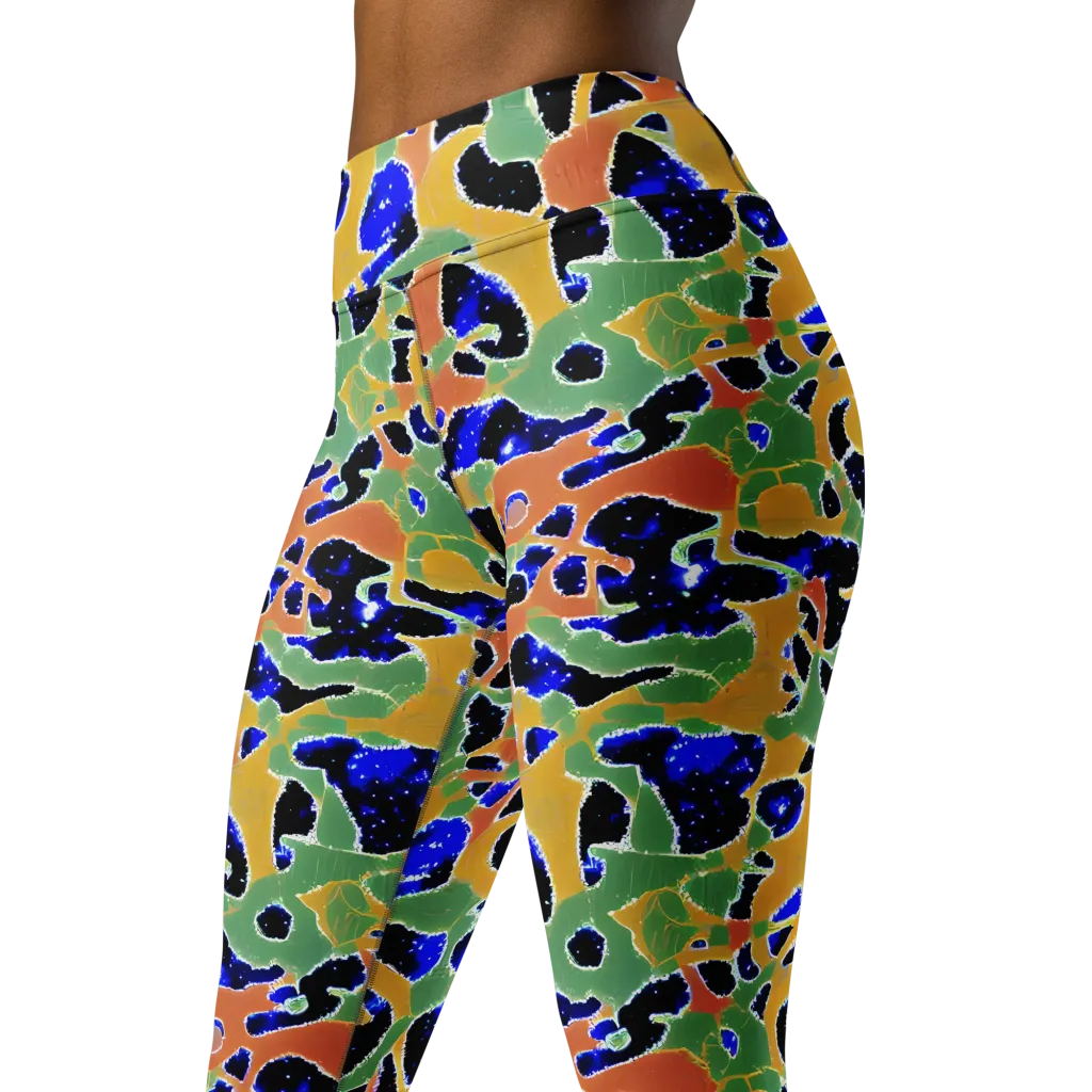 Cobalt Collage on Yoga Leggings — Left Front