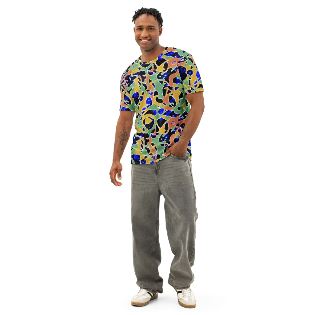 Cobalt Collage on Men's Cotton Crew Neck T-Shirt — Front