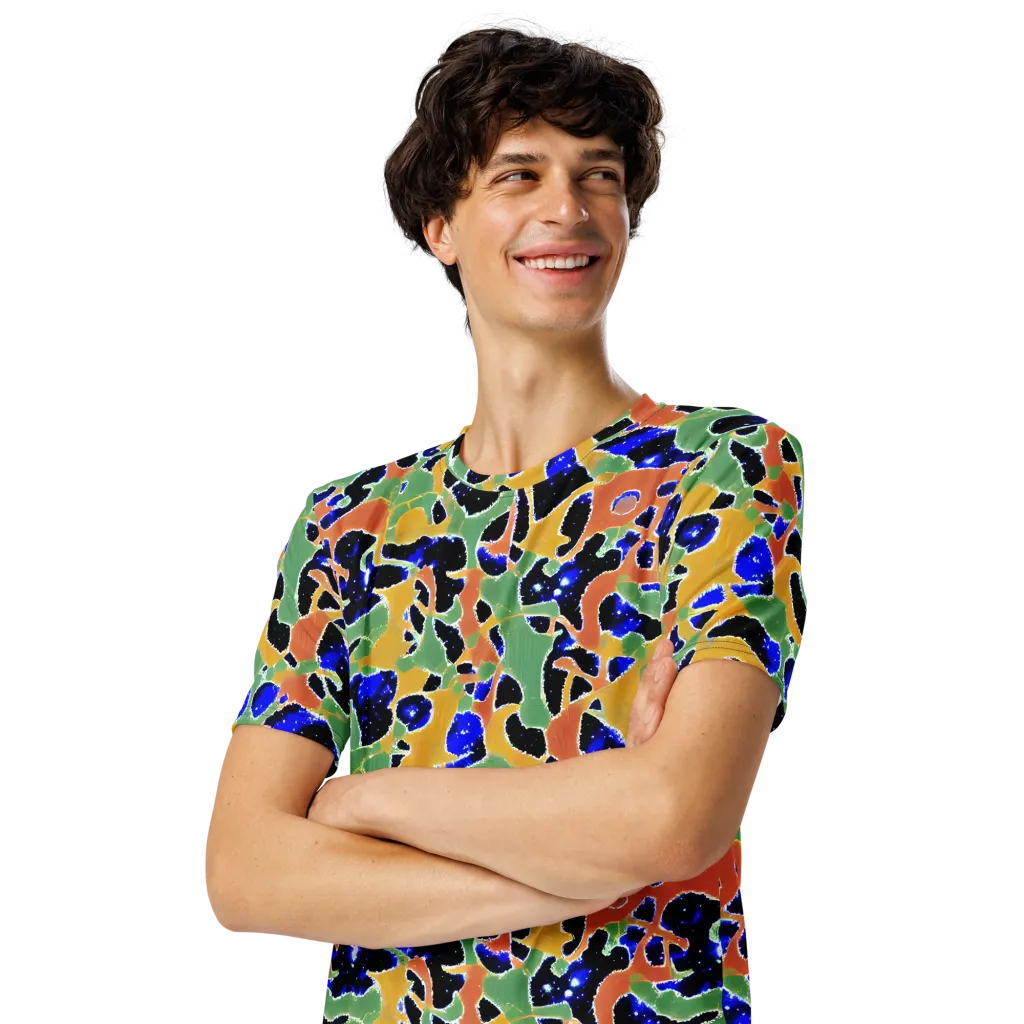 Cobalt Collage on Men's Crew Neck T-Shirt — Left Front