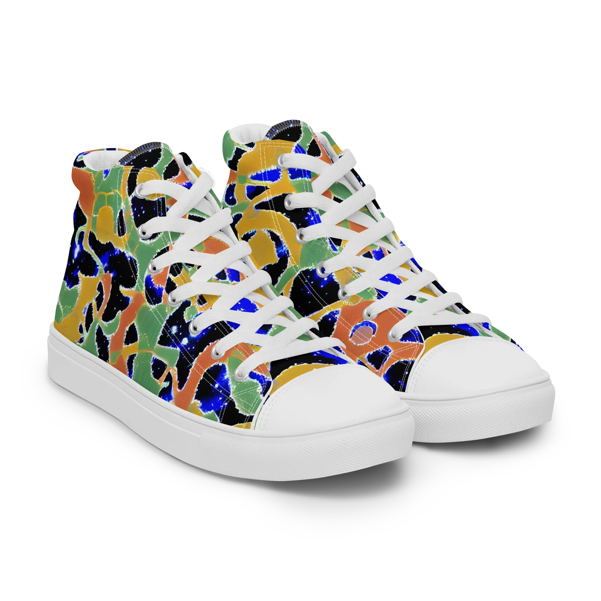 Cobalt Collage on Men's High Top Canvas Shoes — Right Front