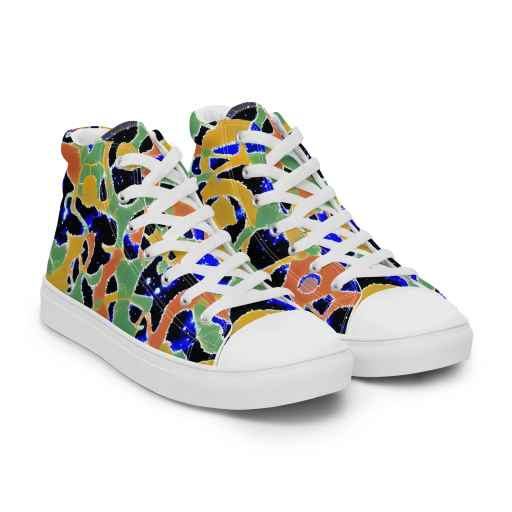 Cobalt Collage on Men's High Top Canvas Shoes — Right Front
