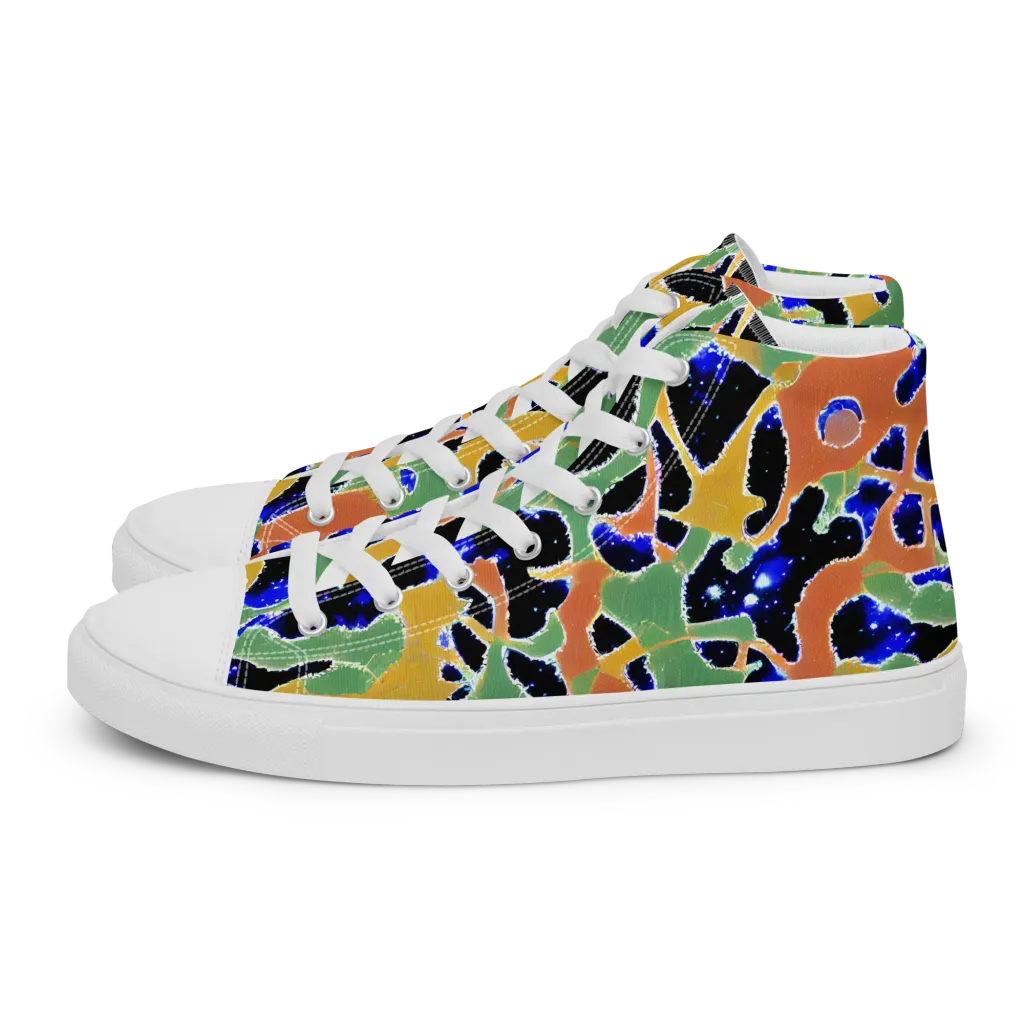 Cobalt Collage on Men's High Top Canvas Shoes — Left